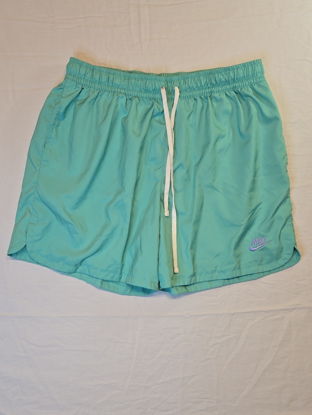 Nike Aqua Swim Shorts with White Drawstring And Purple Embroidered Logo